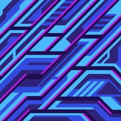 Abstract geometric blue lines in neon colors. Cyberpunk background in square format.