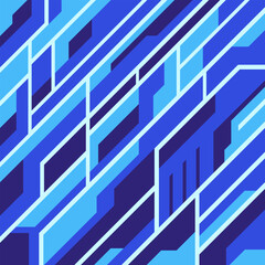Futuristic abstract pattern. Bright blue and white geometric lines cyberpunk square background for design.