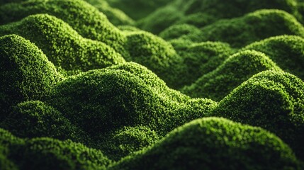 Lush green moss texture, undulating landscape.