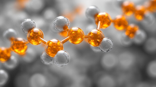 An abstract medical technology background featuring an orange color scheme with 3D rendering, symbolizing innovation in medicine. The bright tones of white, gold, and silver evoke progress and transfo