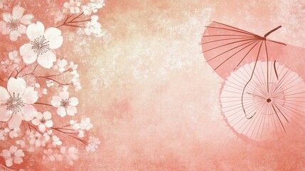 Obraz premium Delicate Pink Sakura Blossoms and Japanese Parasols on a Textured Background