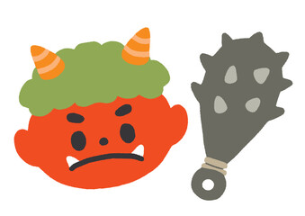 赤鬼とこん棒のイラスト