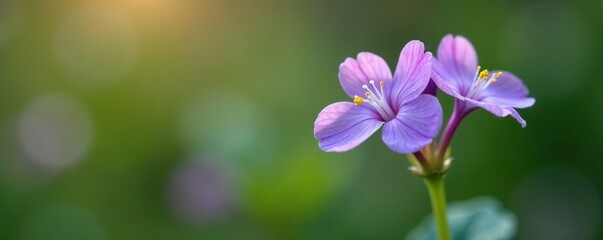 Obraz premium Small purple flower with five petals on a green stem, small blooms, spring flowers, flowering plants
