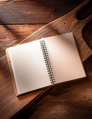 Fototapeta premium Blank spiral notebook on rustic wooden surface. Perfect for your notes.