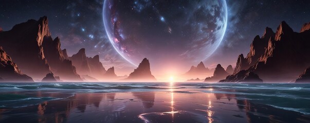 Obraz premium Glittering astral tides gently unfolding across the velvet expanse , shimmering, starlight