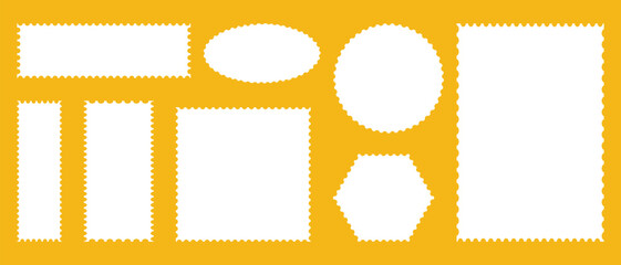 Empty border postage stamp frames for postcard, letter, label, coupon, boxes. Postage stamp frames vector illustration.