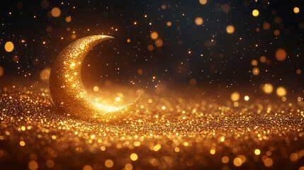 crescent moon and star shine brightly on a sparkling glitter background with a soft bokeh effect symbolizing guidance dreams spirituality hope elegance light and celestial wonder in silver and gold to