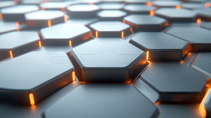 Obraz premium Futuristic 3D illustration of a polygonal network symbolizing cloud computing, blockchain, and digital currency. Interconnected nodes glow brightly on a silver, gold, and white abstract tech backgroun