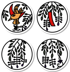 4月のステッカーミニ円形花札アイコンセット