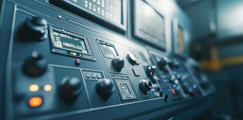 Naklejka premium Close-up view of a modern industrial control panel.