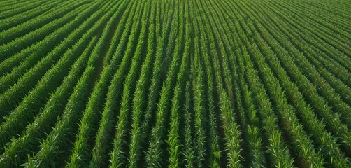 Fototapeta premium Green fields of corn stretching as far as the eye can see , landscape, green, rural