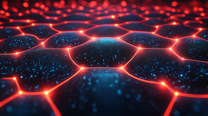 Futuristic 3D illustration of a polygonal network symbolizing cloud computing, blockchain, and digital currency. Interconnected nodes glow brightly on a silver, gold, and white abstract tech backgroun