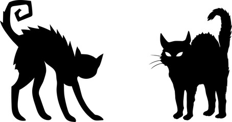 Set of halloween black cat animal cartoon illustration. Funny hand drawn witch cats collection on isolated background.