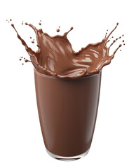 Glass with splashing chocolate or cocoa, isolated on white background, with clipping path 3d illustration.