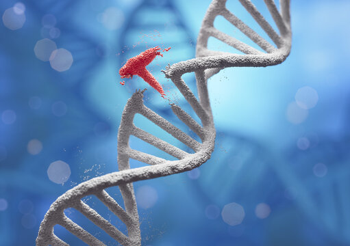 DNA helix break or Replace for concept of Genetic engineering and gene manipulation, molecule or atom, Abstract atom or molecule structure for Science or medical background, 3d illustration.