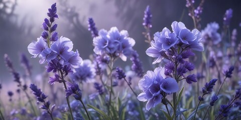 Obraz premium Ethereal blooms in shades of lavender and blue , blue flowers, abstract