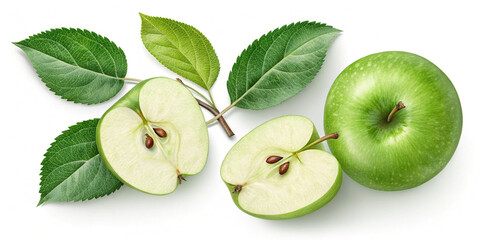 Fototapeta premium Portion of a Green Apple with Leaves