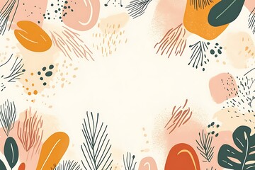 Abstract floral frame with pastel colors and organic shapes, perfect for invitations, cards, or backgrounds.