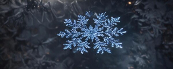 stunning large snowflake floating gently in air, serene, cloudless, frosty