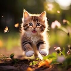 Obraz premium the AI Image Generator, Playful Kitten Chasing A Butterfly