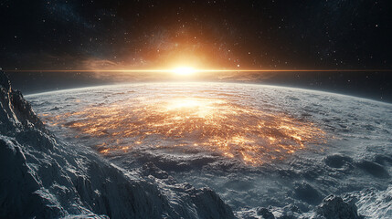 universe showcasing awe-inspiring outer space beauty featuring planets stars cosmic nebulae and blurred spaceship symbolizing exploration infinity and mystery