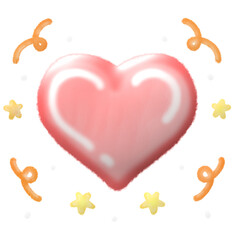 Red heart drawing with small yellow stars and other decorations on the white back.