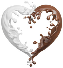 Splash of chocolate and milk flow mixed in Heart Shape