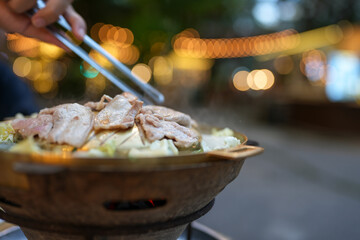 Eat Thai barbecue buffet. Selective focus and bokeh background