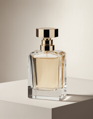 The luxury perfume bottle is illuminated from behind, giving an elegant impression