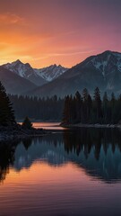 Dreamlike Sunset Over Mountain Silhouettes and River