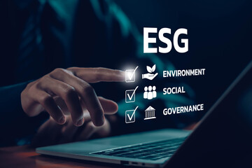 ESG green energy, waste zero industry. management eco-environmental sustainability. concept of global conservation, recycling plastic, technology development reuse. Environment Social Governance