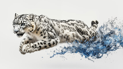 Obraz premium Cinematic portrait of a snow leopard mid-leap