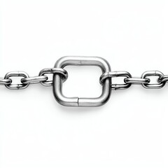 Obraz premium A close-up of a metallic chain link featuring a unique square link among traditional round links, showcasing industrial design and strength.