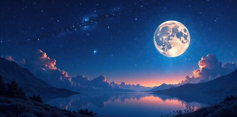 Cosmic night scene with twinkling stars and moon, night, dreamy