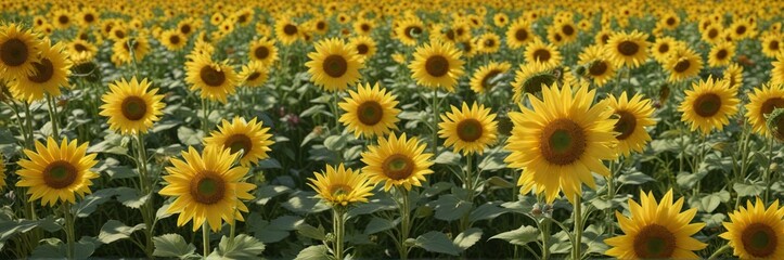 Fototapeta premium Chamomile flowers swaying gently in the breeze amidst a lush carpet of tall sunflowers, sunny meadow, field of chamomile