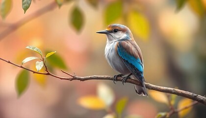 Obraz premium A Colorful Bird Perched on a Branch, Autumnal Scene