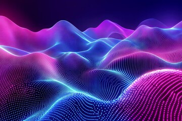 Abstract Neon Wave Landscape: Pink and Blue Digital Art