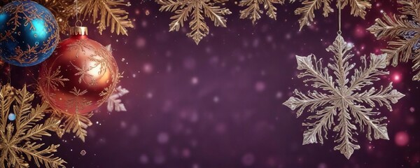 Fototapeta premium Glittery abstract pattern with festive Christmas ornaments and snowflakes, winter, christmas, glittery