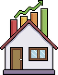 Pixel art of house with appreciation graph in 8-bit style