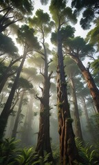 Towering trees with massive trunks supporting an intricate network of branches in Borneo Forest , leafy branches, nature, biodiversity