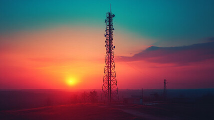 Towering radio antenna stands against a clear blue sky represent global connectivity and communication networks symbolizing progress technology signal transmission and bridging distances