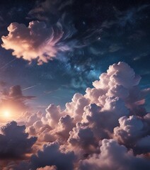 Softly glowing clouds in a starry sky background , atmospheric, cloud, soft glow