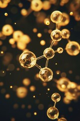 Golden Molecule Structure on Dark Background: Abstract Science and Technology Concept