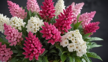 Fototapeta premium Pink and white Celosia argentea flowers in a floral arrangement, pink and white flowers,