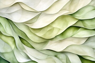 Abstract Green and Beige Waves: A Serene Canvas of Curving Layers
