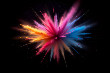 Fototapeta premium Colored powder explosion on black background. Freeze motion.