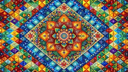 Fototapeta premium Vibrant Geometric Mandala Mosaic A Symphony of Color and Pattern in Intricate Detail