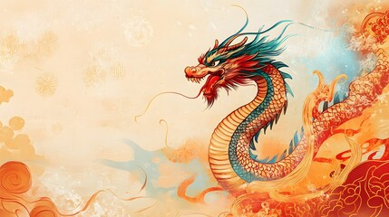 Fototapeta premium Majestic Asian Dragon Watercolor Art Design