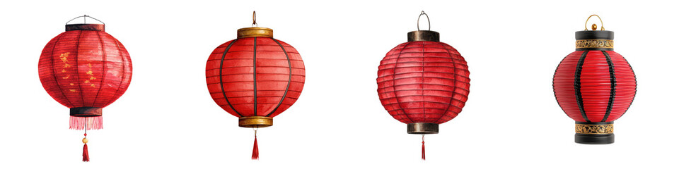 Obraz premium Glowing Red Chinese Lanterns Hanging for