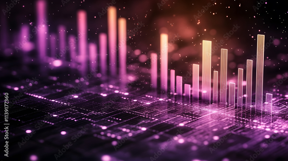 Poster a vibrant digital visualization of data, showcasing colorful bars and a grid, symbolizing analytics 